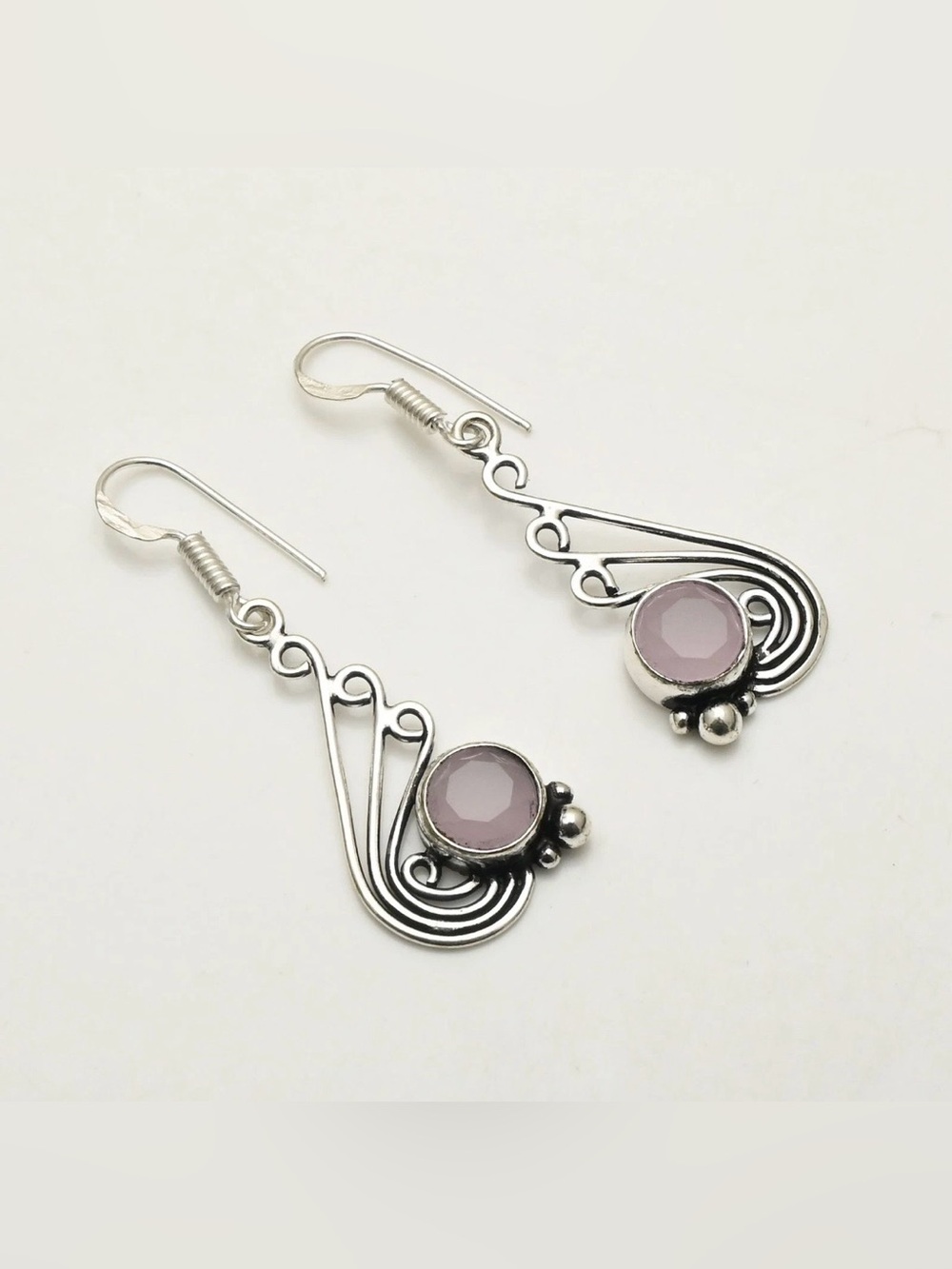 Rose Chalcedony Artisan Handcrafted Gemstone Drop Dangle Earrings